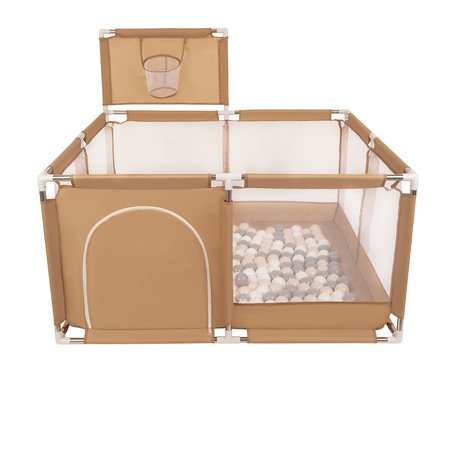 parc bébé avec balles plastiques aire de jeu pliable basket, beige : beige pastel/gris/blanc, 100 balles