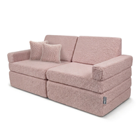 KiddyMoon Canapé Enfant en Mousse et Housse Teddy, Modulaire et Pliable, avec 2 Coussins, pour Jouer, Lire et se Détendre, rose, Canapés avec 2 Oreillers