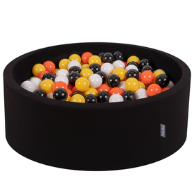 KiddyMoon Piscine à Balles ∅ 7Cm pour Bébé Rond Fabriqué En UE, Toucan: noir/blanc/orange/jaune, 90x30cm/300 balles