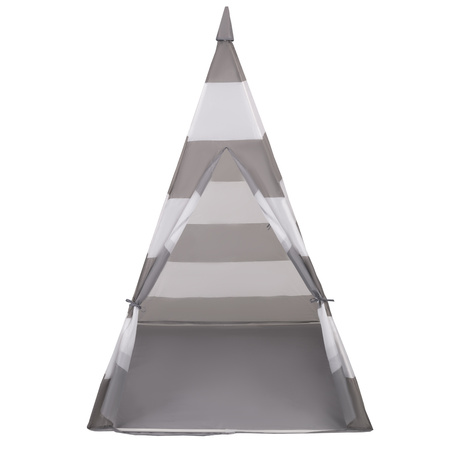 Tipi Tente de Jeu avec Balles Maison de Jeu pour Enfants, gris-blanc rayures:perle/gris/transp/bblue/menthe, 100 Balles