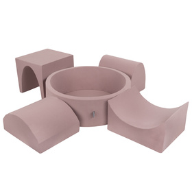 KiddyMoon Aire De Jeux en Mousse avec Rond Piscine à Balles pour Enfants, bruyère: beige pastel/rose poudré/perle, Piscine (200 Balles) + Version 1
