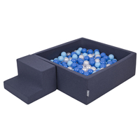 KiddyMoon Aire De Jeux en Mousse avec Carré Piscine À Balles pour Enfants, bleu foncé:babyblue/bleu/perle, Piscine (200 Balles)+ Marches