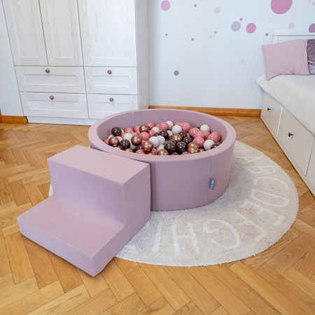 KiddyMoon Aire De Jeux en Mousse avec Rond Piscine à Balles pour Enfants, bruyère: beige pastel/rose poudré/perle, Piscine (200 Balles) + Version 5