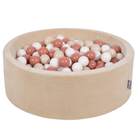 KiddyMoon Velours Piscine à Balles ∅7Cm pour Bébé Rond Fabriqué en EU, beige sableux: beige pastel/saumon/blanc, 90x30cm/200 balles