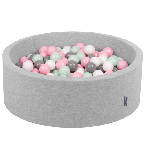KiddyMoon Piscine à Balles ∅ 7Cm pour Bébé Rond Fabriqué En UE, gris clair:blanc/gris/menthe/rose poudré, 90x30cm/200 balles