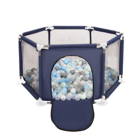 parc bébé hexagonal pliable avec balles plastiques, Bleu:perle/gris/transparent/babyblue/menthe, 400 balles
