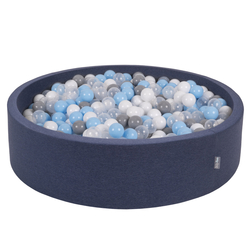 KiddyMoon Piscine À Balles Grande Rond pour Bébé, Fabriqué en UE, bleu foncé: gris/blanc/transparent/babyblue, 120x30cm/1000 balles