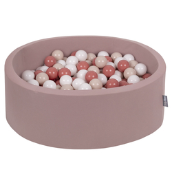 KiddyMoon Piscine à Balles ∅ 7Cm pour Bébé Rond Fabriqué En UE, Béruée: beige pastel/saumon/blanc, 90x30cm/200 balles
