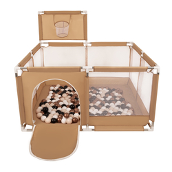 parc bébé avec balles plastiques aire de jeu pliable basket, beige : beige pastel/cuivre/blanc/noir, 100 balles