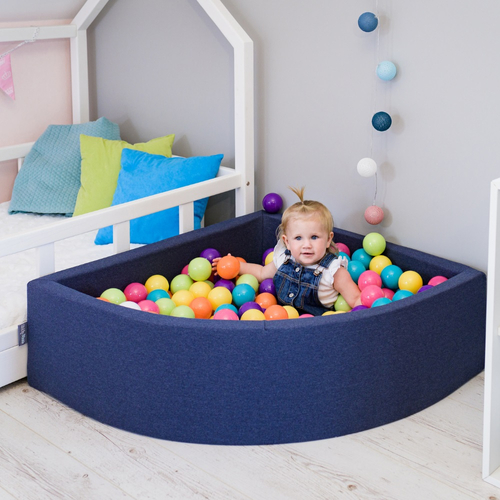 KiddyMoon Piscine à Balles ∅ 7Cm pour Bébé Quart Angulaire Fabriqué En UE, gris clair: blanc/gris/bleu/rose/turquoise clair, 90x30cm/300 balles