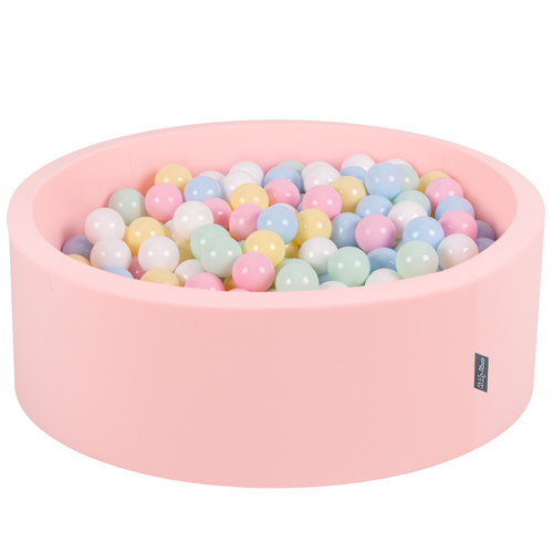 KiddyMoon Piscine à Balles ∅ 7Cm pour Bébé Rond Fabriqué En UE, rose: bleu pastel/jaune pastel/blanc/menthe/rose poudré, 90x30cm/200 Balles
