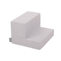 KiddyMoon Aire De Jeux en Mousse avec Carré Piscine À Balles pour Enfants, gris clair: blanc/gris/rose poudré, Piscine (100 Balles) + Marches