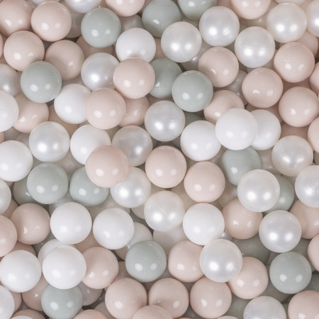 KiddyMoon Balles Colorées Plastique ∅7cm pour Piscine Enfant Bébé Fabriqué en EU, blanc/perle/beige pastel/vert-gris, 100 Balles/7cm
