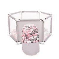 parc bébé hexagonal pliable avec balles plastiques, Gris:blanc/gris/rose poudré, 900 balles