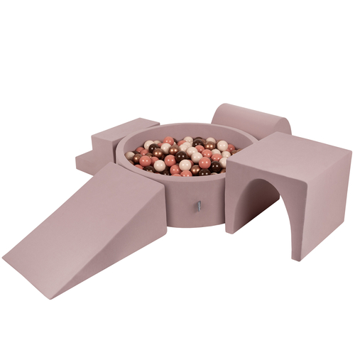 KiddyMoon Aire De Jeux en Mousse avec Rond Piscine à Balles pour Enfants, bruyère: brun/cuivre/beige pastel/saumon, Piscine (300 Balles) + Version 3