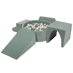 KiddyMoon Parcours Motricité En Mousse Avec Balles Enfants Favorise Créativité, Vert : blanc/gris/menthe, Piscine (300 Balles) + Version 3