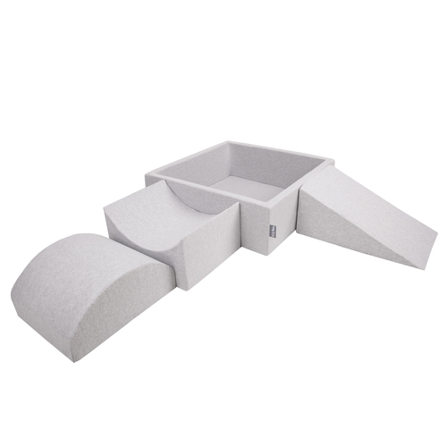 KiddyMoon Aire De Jeux en Mousse avec Carré Piscine À Balles pour Enfants, gris clair: gris/blanc/turquoise, Piscine (200 Balles) + Version 4
