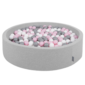 KiddyMoon Piscine À Balles Grande Rond pour Bébé, Fabriqué en UE, gris clair: blanc-gris-rose poudré, 120x30cm/300 balles