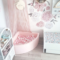 KiddyMoon Piscine à Balles ∅ 7Cm pour Bébé Quart Angulaire Fabriqué En UE, gris clair:transparent/gris/blanc/rosa/menthe, 90x30cm/300 Balles