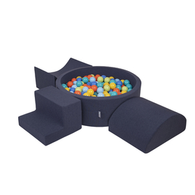 KiddyMoon Aire De Jeux en Mousse avec Rond Piscine à Balles pour Enfants, bleu foncé:vertClr/orange/turq/bleu/babybl/jaune, Piscine (300 Balles) + Version 6