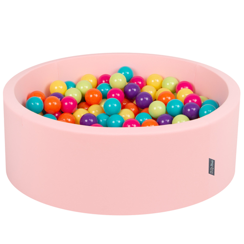 KiddyMoon Piscine à Balles ∅ 7Cm pour Bébé Rond Fabriqué En UE, rose:vert clair/jaune/turq/orange/r.foncé/violet, 90x30cm/200 balles