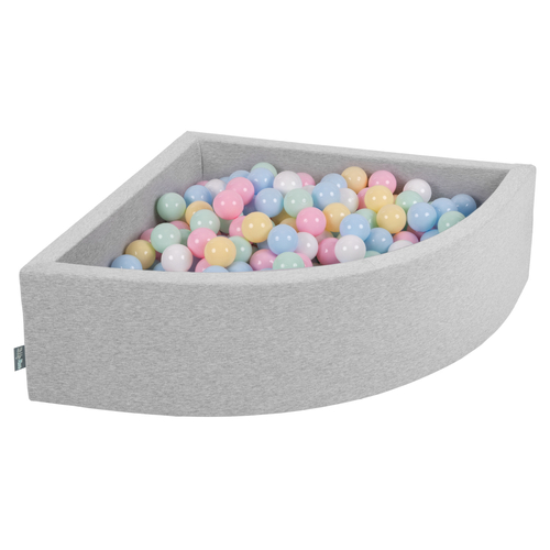 KiddyMoon Piscine à Balles ∅ 7Cm pour Bébé Quart Angulaire Fabriqué En UE, gris clair: bleu pastel/jaune pastel/blanc/menthe/rose poudré, 90x30cm/300 Balles