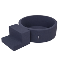 KiddyMoon Aire De Jeux en Mousse avec Rond Piscine à Balles pour Enfants, bleu foncé:vertClr/orange/turq/bleu/babybl/jaune, Piscine (100 Balles) + Marches