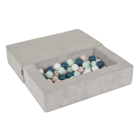 KiddyMoon Canapé en Mousse pour Enfants avec Balles Pour chambre d'enfant Léger Modulable Confortable Housse Amovible Parfait pour Jouer Lire et Se Détendre, gris clair: turquoise foncé/beige pastel/blanc/menthe, Canapé + 100 Balles