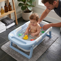 KiddyMoon baignoire pliable bébé plastique avec coussin, bleu, M
