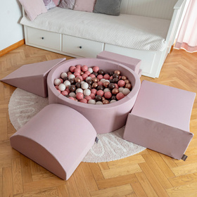 KiddyMoon Aire De Jeux en Mousse avec Rond Piscine à Balles pour Enfants, bruyère: brun/cuivre/beige pastel/saumon, Piscine (200 Balles) + Version 4