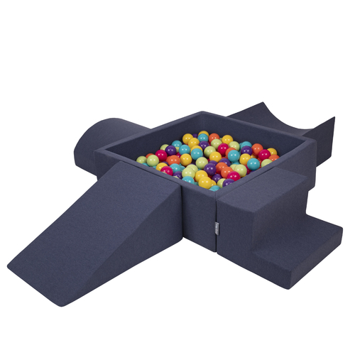 KiddyMoon Aire De Jeux en Mousse avec Carré Piscine À Balles pour Enfants, bleu foncé:vertClr/jaune/turq/orange/rfoncé/violet, Piscine (300 Balles) + Version 5