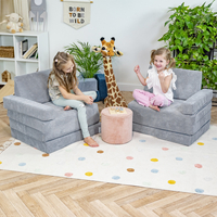 KiddyMoon Fauteuil Enfant Convertible en Mousse, Fauteuil pour Enfants Chaise pour Chambre d'Enfants Matelas Pliable Matelas Fauteuil Relax Fauteuil Douillet, gris foncé, Fauteuil avec Oreiller
