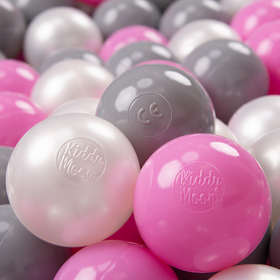 KiddyMoon Balles Colorées Plastique ∅7cm pour Piscine Enfant Bébé Fabriqué en EU, perle/gris/rose, 50 Balles/7cm