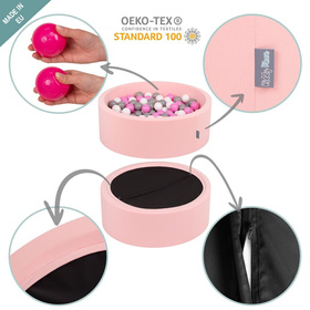 KiddyMoon Piscine à Balles ∅ 7Cm pour Bébé Rond Fabriqué En UE, rose: rose poudre/perle/transparent, 90x30cm/200 balles