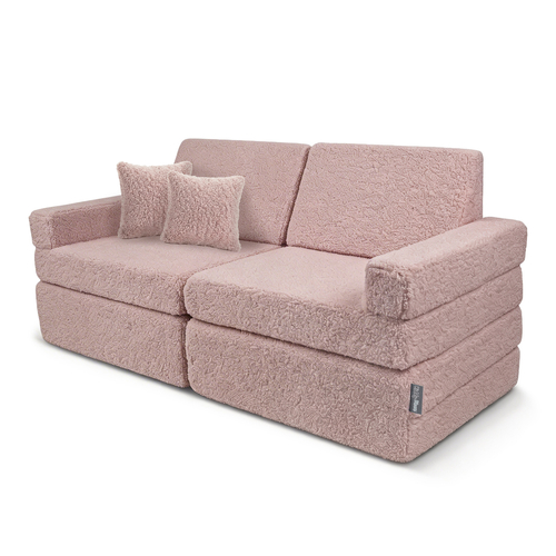KiddyMoon Canapé Enfant en Mousse et Housse Teddy, Modulaire et Pliable, avec 2 Coussins, pour Jouer, Lire et se Détendre, rose, Canapés avec 2 Oreillers