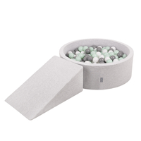 KiddyMoon Aire De Jeux en Mousse avec Rond Piscine à Balles pour Enfants, gris clair: blanc/gris/menthe, Piscine (100 Balles)+ Pente