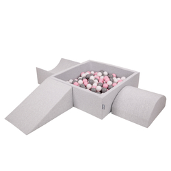 KiddyMoon Aire De Jeux en Mousse avec Carré Piscine À Balles pour Enfants, gris clair: blanc/gris/rose poudré, Piscine (200 Balles) + Version 4