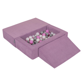 KiddyMoon Canapé en Mousse pour Enfants avec Balles et Pente Parfait Pour la Chambre D'enfant Léger Modulable Confortable Sécurisé Idéal pour Jouer et Se Détendre, violet: perle/gris/rose, Canapé/Pente + 100 Balles