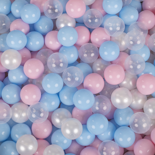 KiddyMoon Balles Colorées Plastique ∅7cm pour Piscine Enfant Bébé Fabriqué en EU, baby blue/rose poudré/perle/transparent, 300 Balles/7cm