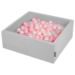 KiddyMoon Piscine à Balles ∅ 7Cm pour Bébé Carré Fabriqué En UE, gris clair: rose poudré/perle/transparent, 90x30cm/200 balles