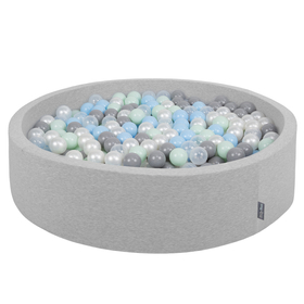 KiddyMoon Piscine À Balles Grande Rond pour Bébé, Fabriqué en UE, gris cl:perle-gris-transp-babyblue-menthe, 120x30cm/200 balles