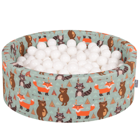 KiddyMoon Piscine à Balles ∅ 7Cm pour Bébé Rond Fabriqué En UE, renard-vert: blanc, 90x30cm/300 balles