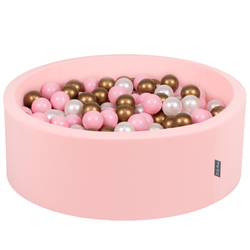 KiddyMoon Piscine à Balles ∅ 7Cm pour Bébé Rond Fabriqué En UE, rose:rose poudre/perle/or, 90x30cm/200 Balles