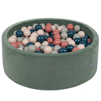 KiddyMoon Velours Piscine à Balles ∅7Cm pour Bébé Rond Fabriqué en EU, vert forêt: turquoise foncé/beige pastel/gris de vert/saumon, 90x30cm/200 balles