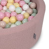KiddyMoon Piscine à Balles Boules 7 cm pour un Remplissage plus Généreux Pour Bébés au Housse Teddy, Convient dès 8 Mois, rose: beige pastel/jaune pastel/blanc/menthe/rose poudré