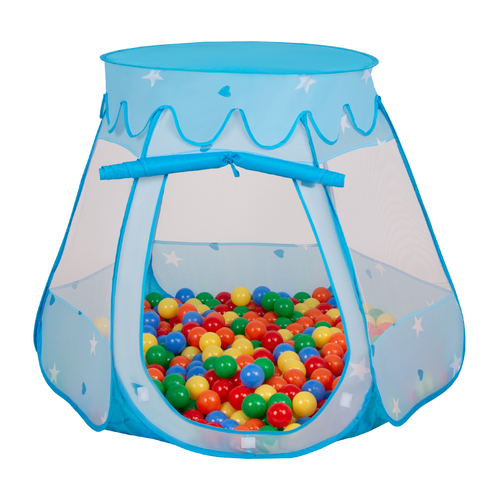 Tente Château Pour Enfants Tente de Jeu Avec Balles Colorées Jouet Cabane Pop-up Château Facile À Monter Maison de Jeu Pour Intérieur et Extérieur, bleu: jaune-vert-bleu-rouge-orange, 105x90cm/600 balles