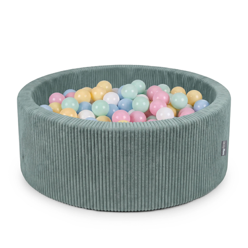 KiddyMoon Piscine Bébé 90 X 30 Cm Avec 200 Balles, Piscine À Balles Pour Bébé Et Enfant, Piscine Enfant En Mousse Douce, Housse Côtelée Lavable, Vert: Bleu past/Jaune past/Blanc/Menthe/Rose pdr, 90x30cm/200 Balles