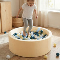 KiddyMoon Piscine À Balles ∅ 7Cm pour Bébé Rond Fabriqué en UE, beurré: vert-gris/jaune pastel/brun/blanc, 90x30cm/300 Balles