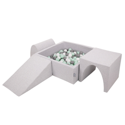 KiddyMoon Aire De Jeux en Mousse avec Carré Piscine À Balles pour Enfants, gris clair: blanc/gris/menthe, Piscine (200 Balles) + Version 2