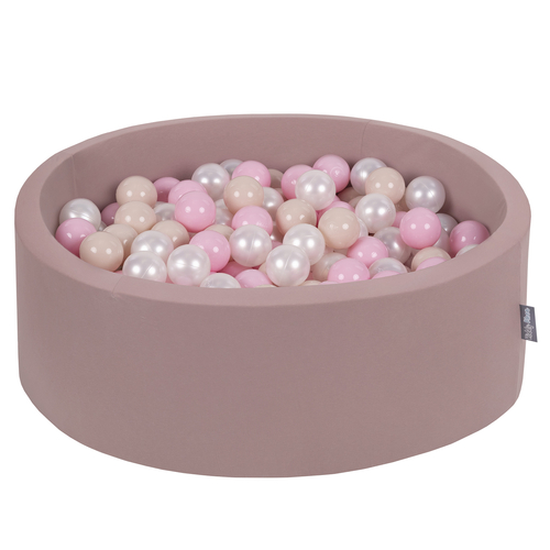 KiddyMoon piscine à balles ronde en mousse pour bébé et enfant, bassin sensoriel intérieur, housse lavable, inclus balles sécurisées, Béruée: beige pastel/rose poudre/perle, 90x30cm/200 balles